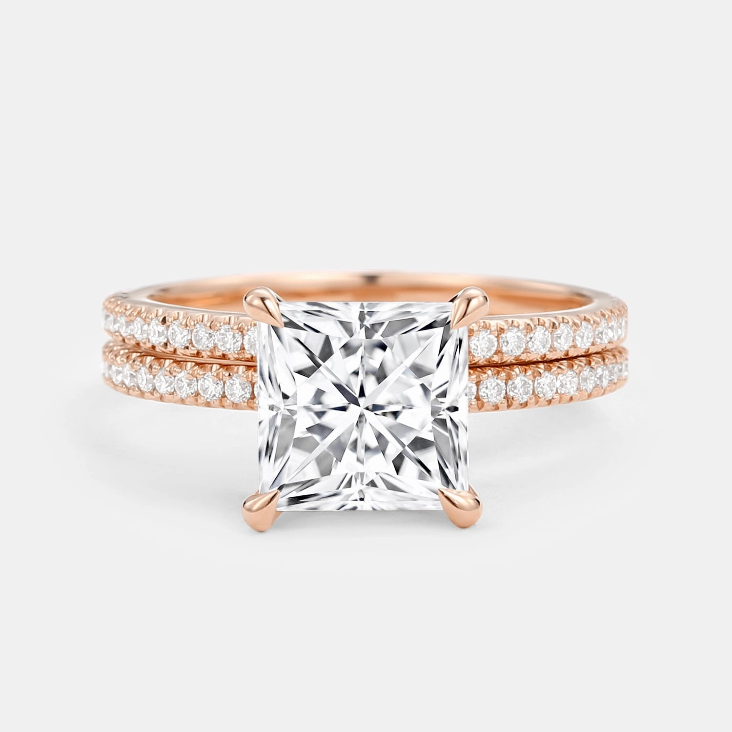 Effortless Sparkle Chic Highlight Princess Cut Moissanite Engagement Ring Set 2pcs - Belle