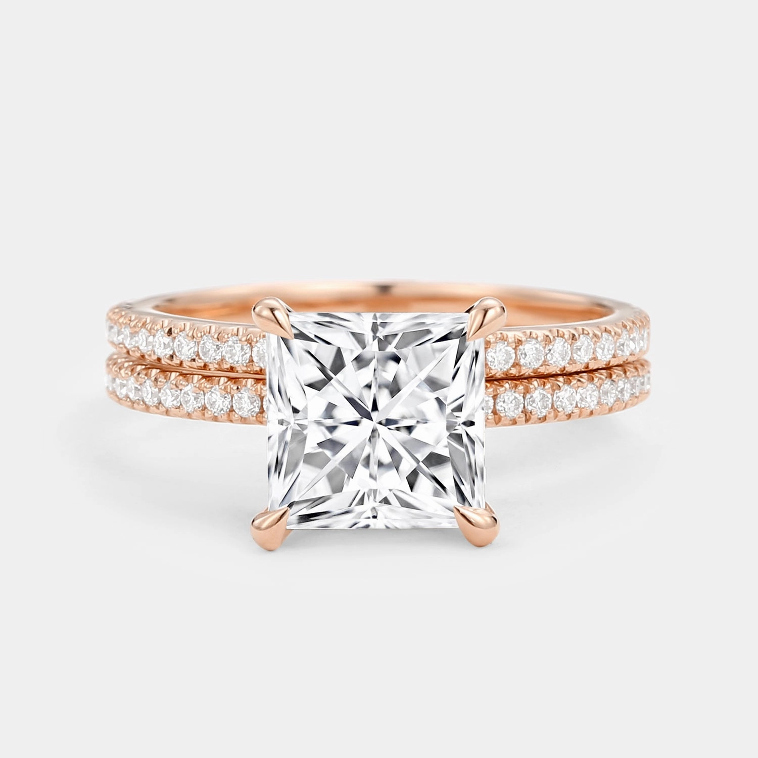 Princess Cut Moissanite Engagement Ring Set 2pcs - Belle Traditional Gift