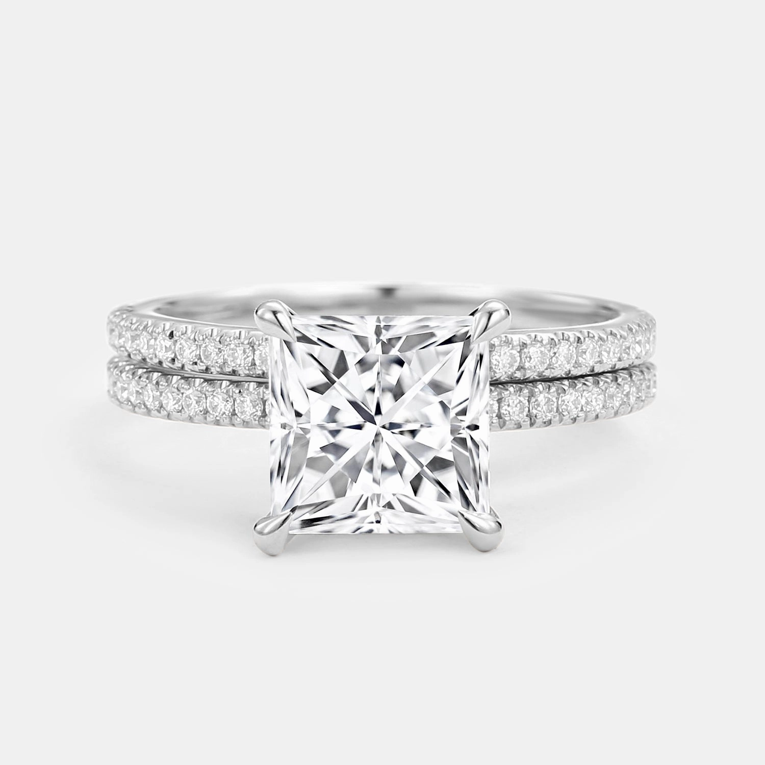 Princess Cut Moissanite Engagement Ring Set 2pcs - Belle Evening Glamour