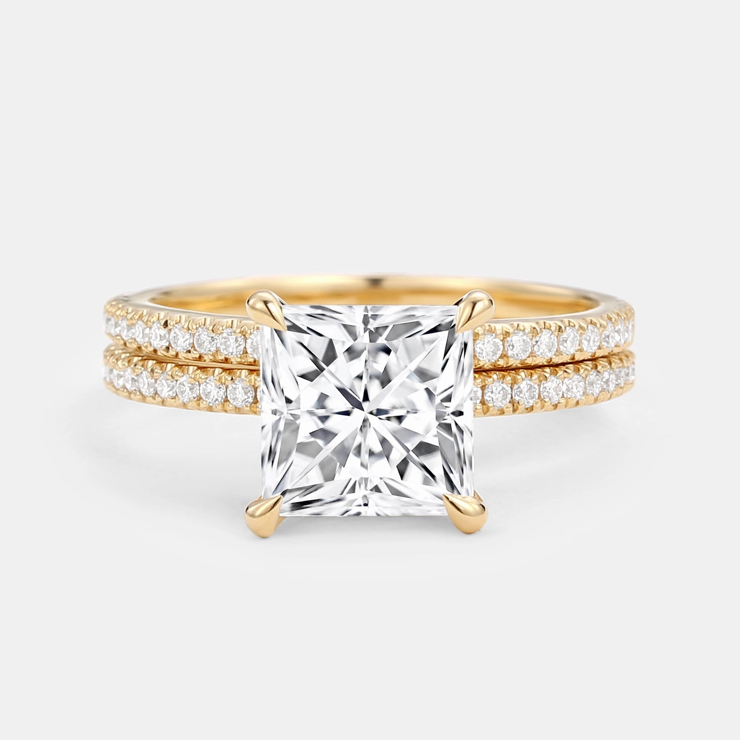 Glamorous Decoration Hypoallergenic Work Princess Cut Moissanite Engagement Ring Set 2pcs - Belle