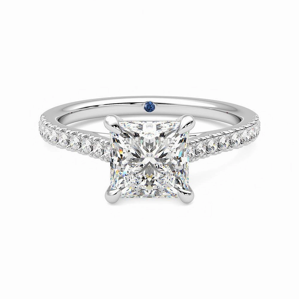 Cool Chic Chic Charm Princess Cut Moissanite Engagement Ring with Hidden Anniversary Stone and Pav?? Accents