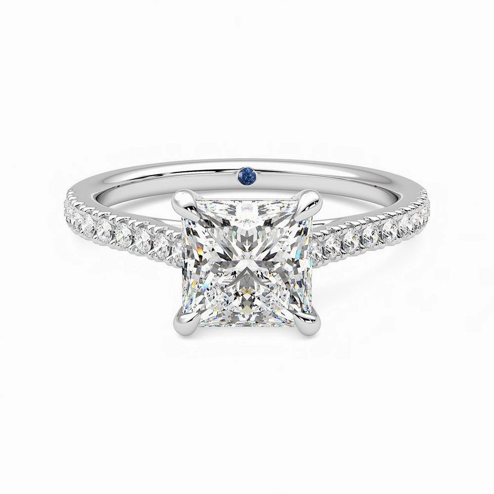 Princess Cut Moissanite Engagement Ring with Hidden Anniversary Stone and Pav?? Accents Trendy Fit