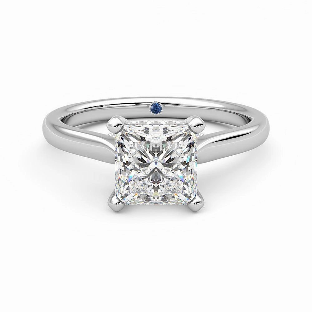 Iconic design Princess Cut Moissanite Engagement Ring with Hidden Anniversary Stone and Secret Accents
