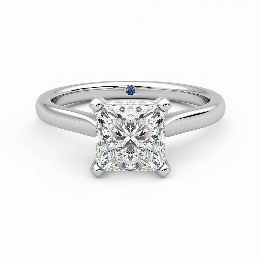 Princess Cut Moissanite Engagement Ring with Hidden Anniversary Stone and Secret Accents Subtle Glamour