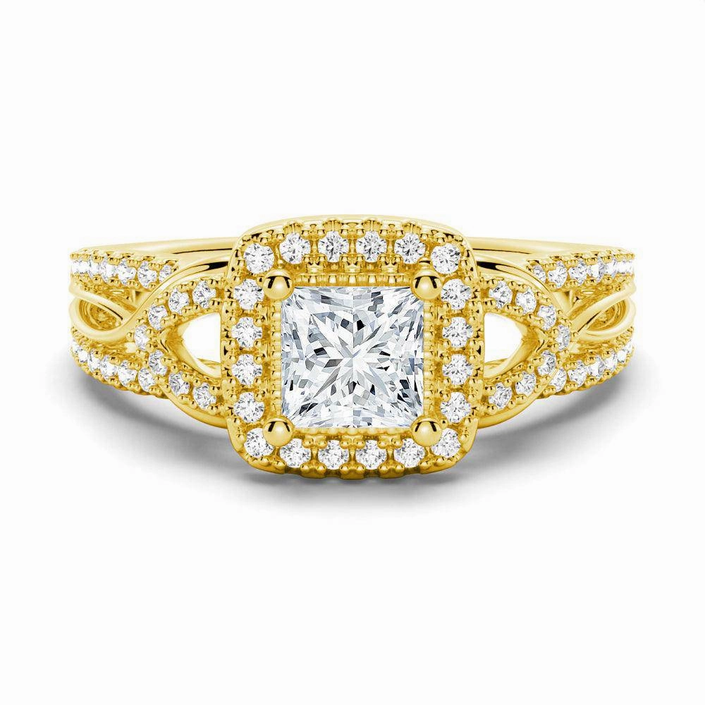 Princess Cut Moissanite Vintage Engagement Ring With Infinite Band Glow Accent