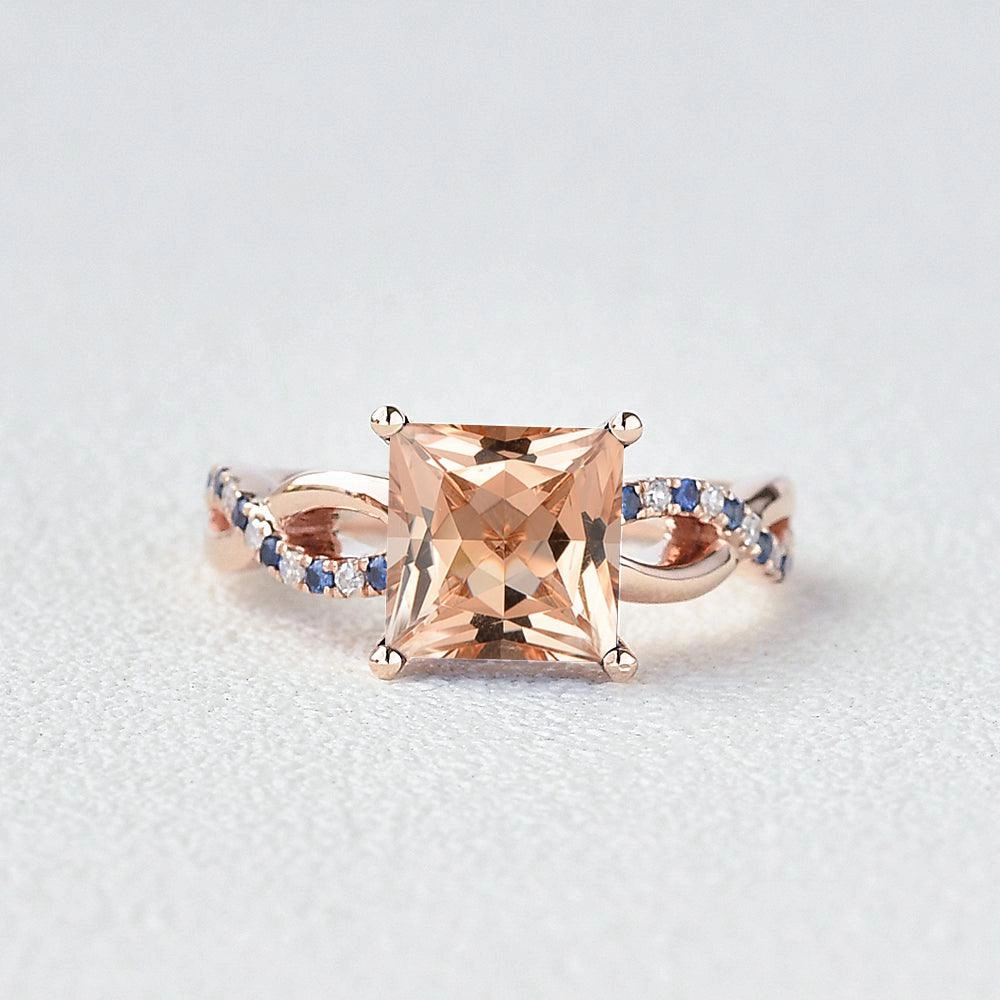 Resilient Look Princess Cut Morganite & Sapphire Infinity Rose Gold Ring