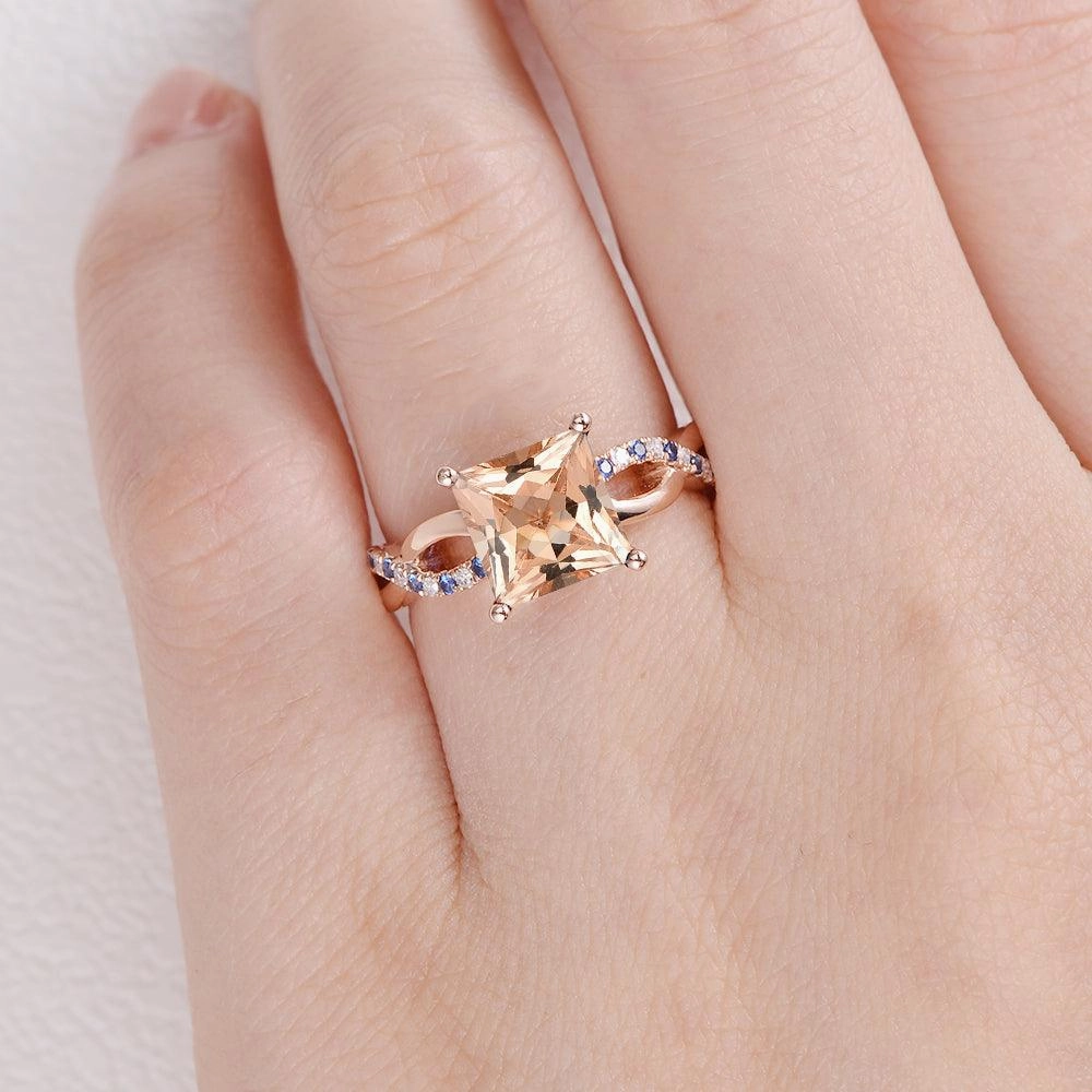 Modern Detail Recycled Content Princess Cut Morganite & Sapphire Infinity Rose Gold Ring
