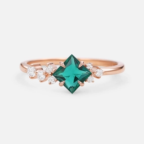 Princess Cut Moss Agate & Moissanite Rose Gold Ring Day Out