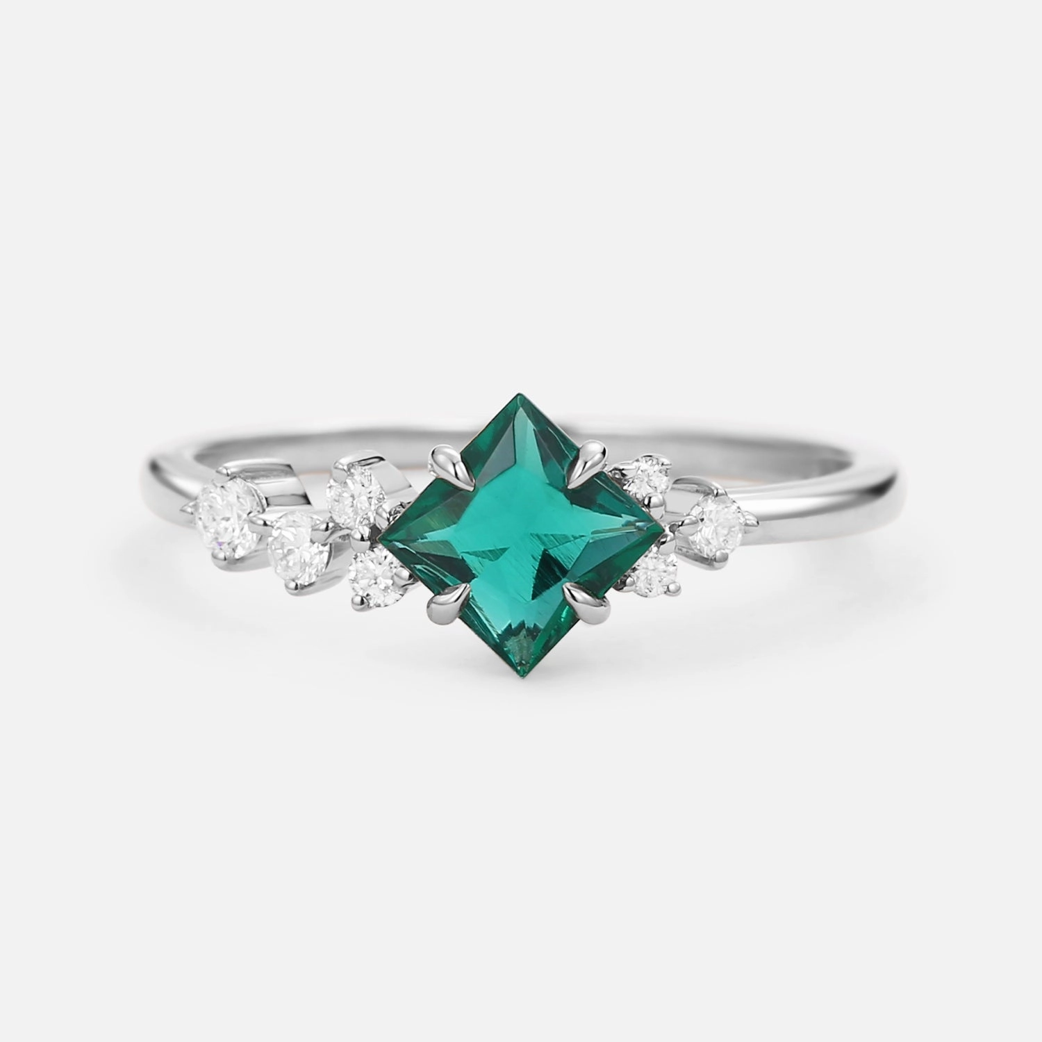 Budget Design Princess Cut Moss Agate & Moissanite Rose Gold Ring