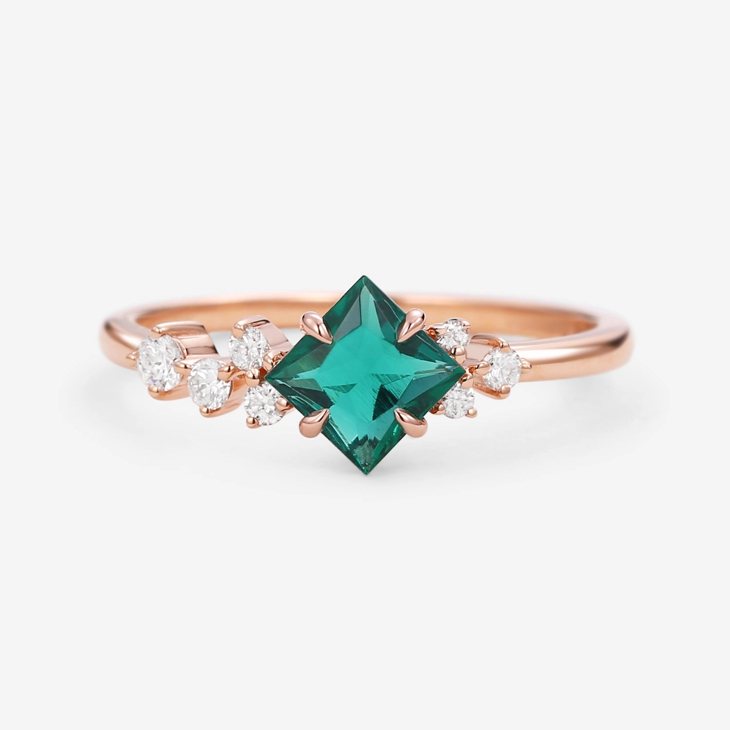 Princess Cut Moss Agate & Moissanite Rose Gold Ring Day Out