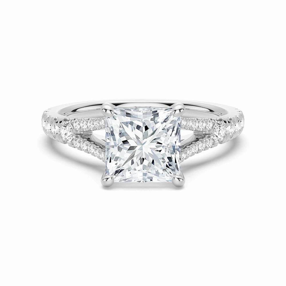 Impeccable Accent Princess Cut Split Shank Moissanite Engagement Ring