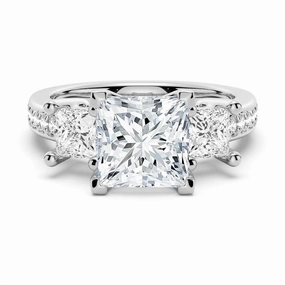 Princess Shaped Three Stone Moissanite Engagement Ring Glow Up