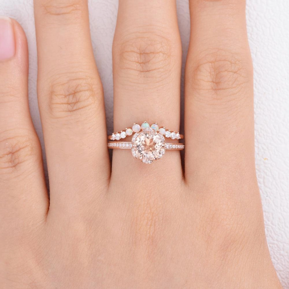 Creative Accessory 1.25ct Morganite Floral Vintage Cluster Ring Set 2pcs