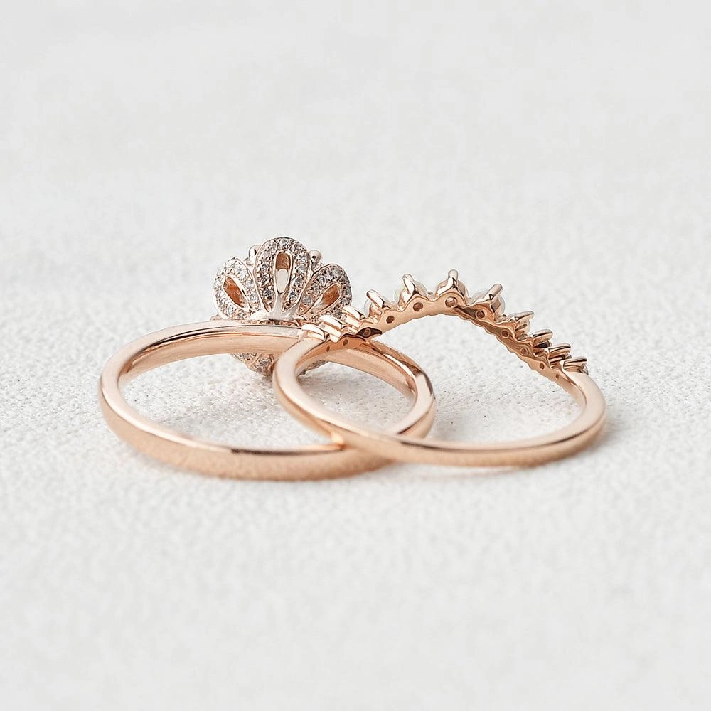 1.25ct Morganite Floral Vintage Cluster Ring Set 2pcs Fantastic Ornament Ribbon Winner