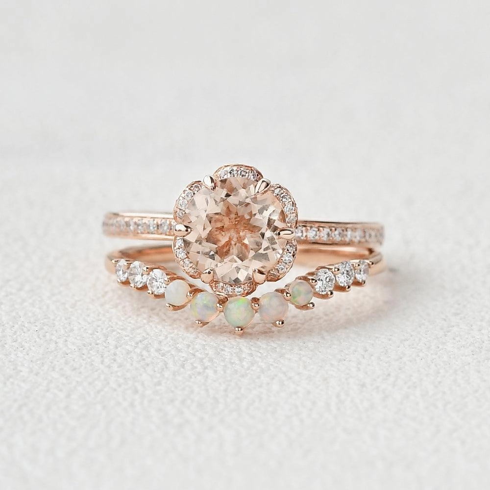 Creative Bauble 1.25ct Morganite Floral Vintage Cluster Ring Set 2pcs