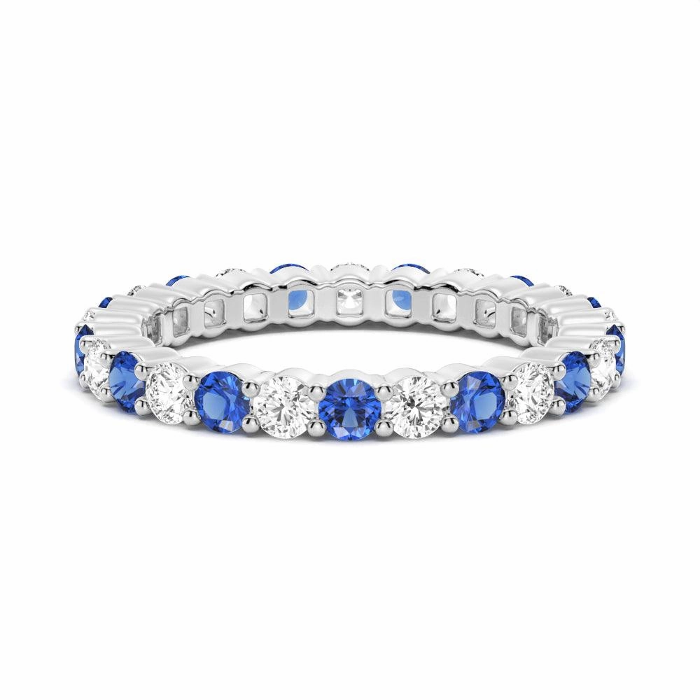 Prong Set Blue Sapphire and White Sapphire Eternity Wedding Band Cozy Glow Timeless Shine Pieces