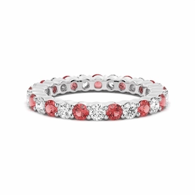 Polished Mood Prong Set Ruby and White Sapphire Eternity Wedding Band
