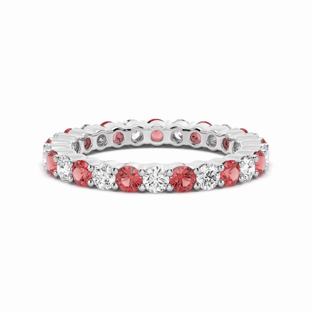 Polished Mood Prong Set Ruby and White Sapphire Eternity Wedding Band