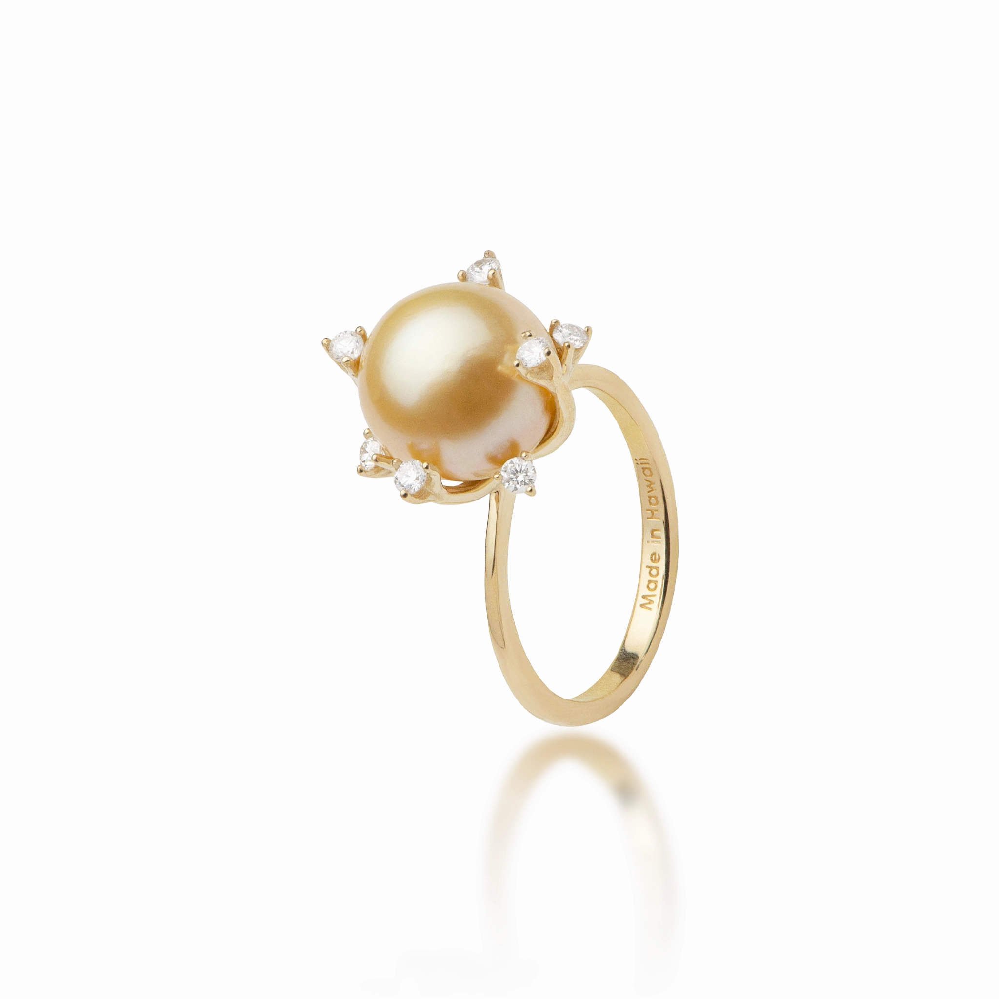 Protea South Sea Gold Pearl Ring in Gold with Diamonds - 10-11mm Sparkling Jewelry Photo Look