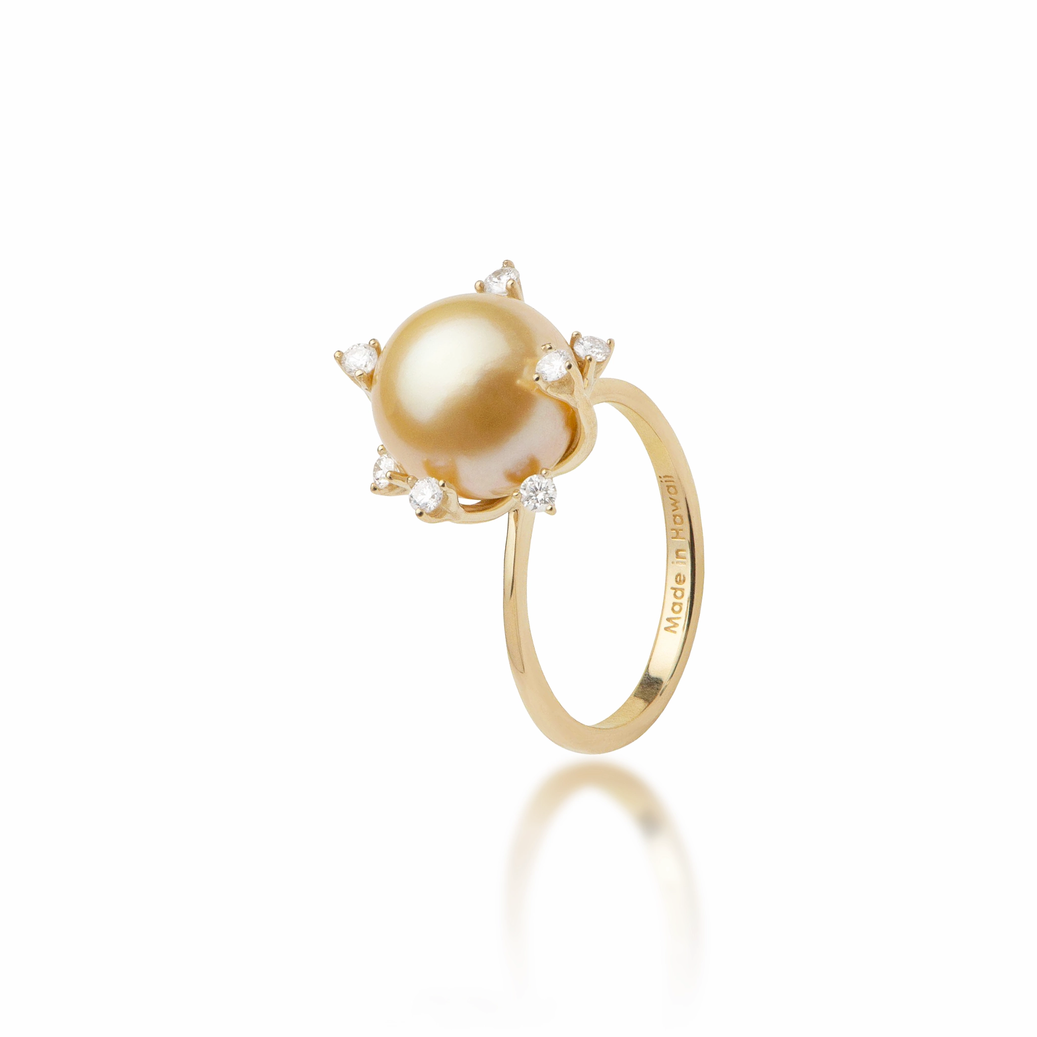 Protea South Sea Gold Pearl Ring in Gold with Diamonds - 10-11mm Valentine Token