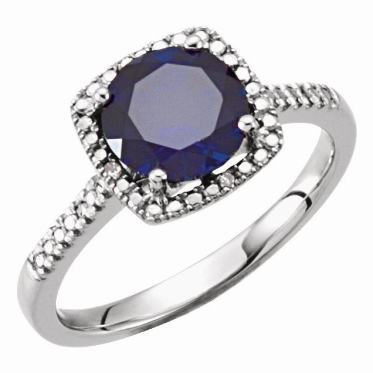 Sterling Silver Lab-Grown Blue Sapphire & .01 CTW Natural Diamond Ring Polished Shine