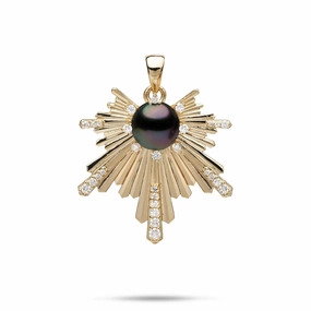 E Ho???la Tahitian Black Pearl Pendant in Gold with Diamonds - 27mm Glamour Accessory True Elegance