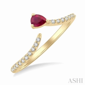 Sturdy Item Matching accessory 4X3 MM Pear Cut Ruby and 1/10 Ctw Petite Round Cut Diamond Precious Fashion Ring in 10K Yellow Gold