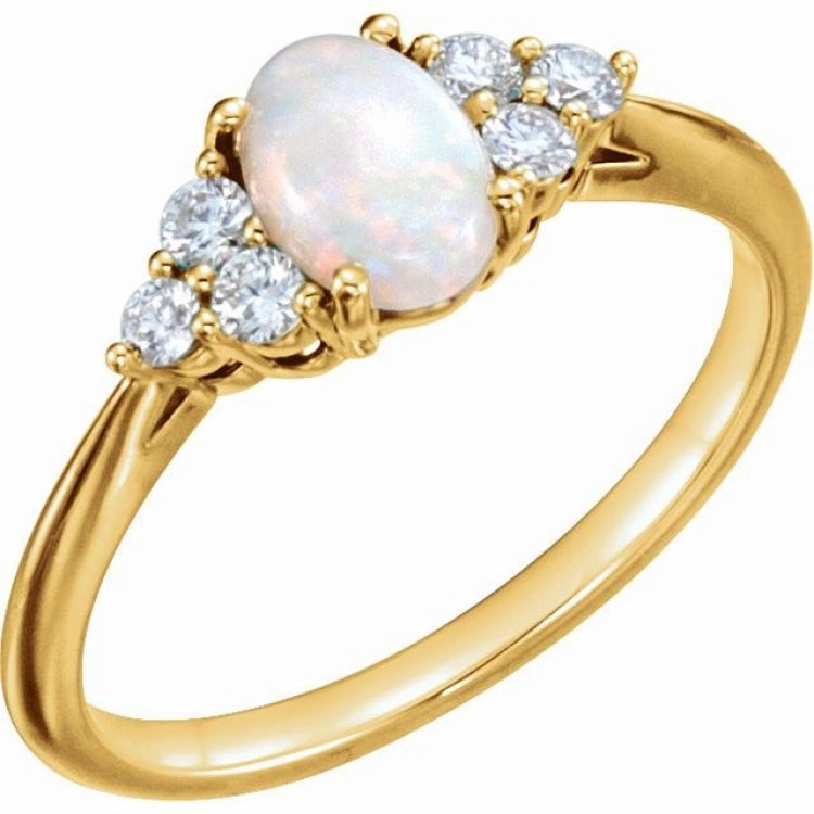 Exclusive Object 21st Century 14K Yellow Natural White Opal & 1/6 CTW Natural Diamond Ring