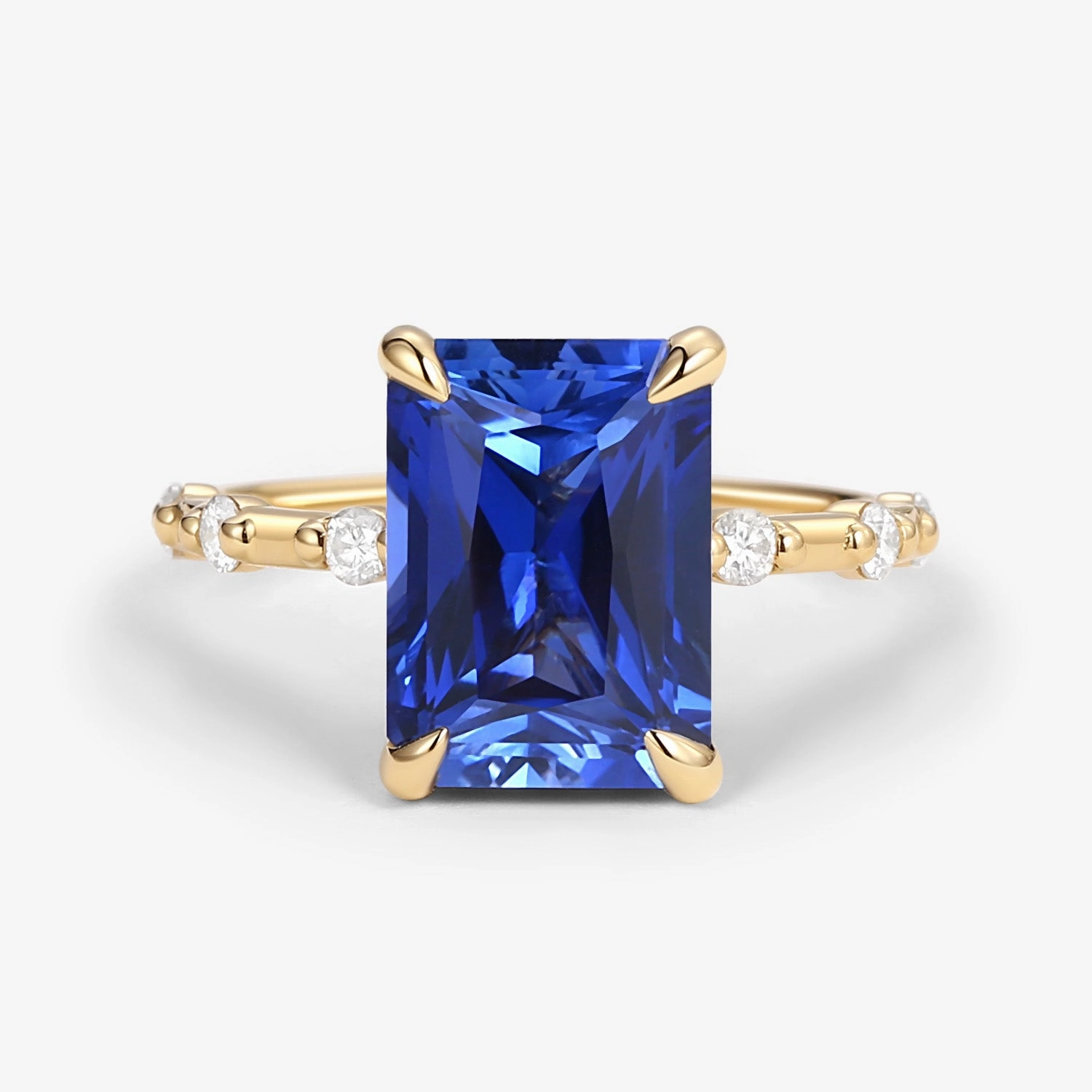 Radiant Cut Lab Sapphire & Moissanite Hidden Halo Ring Cool Layer