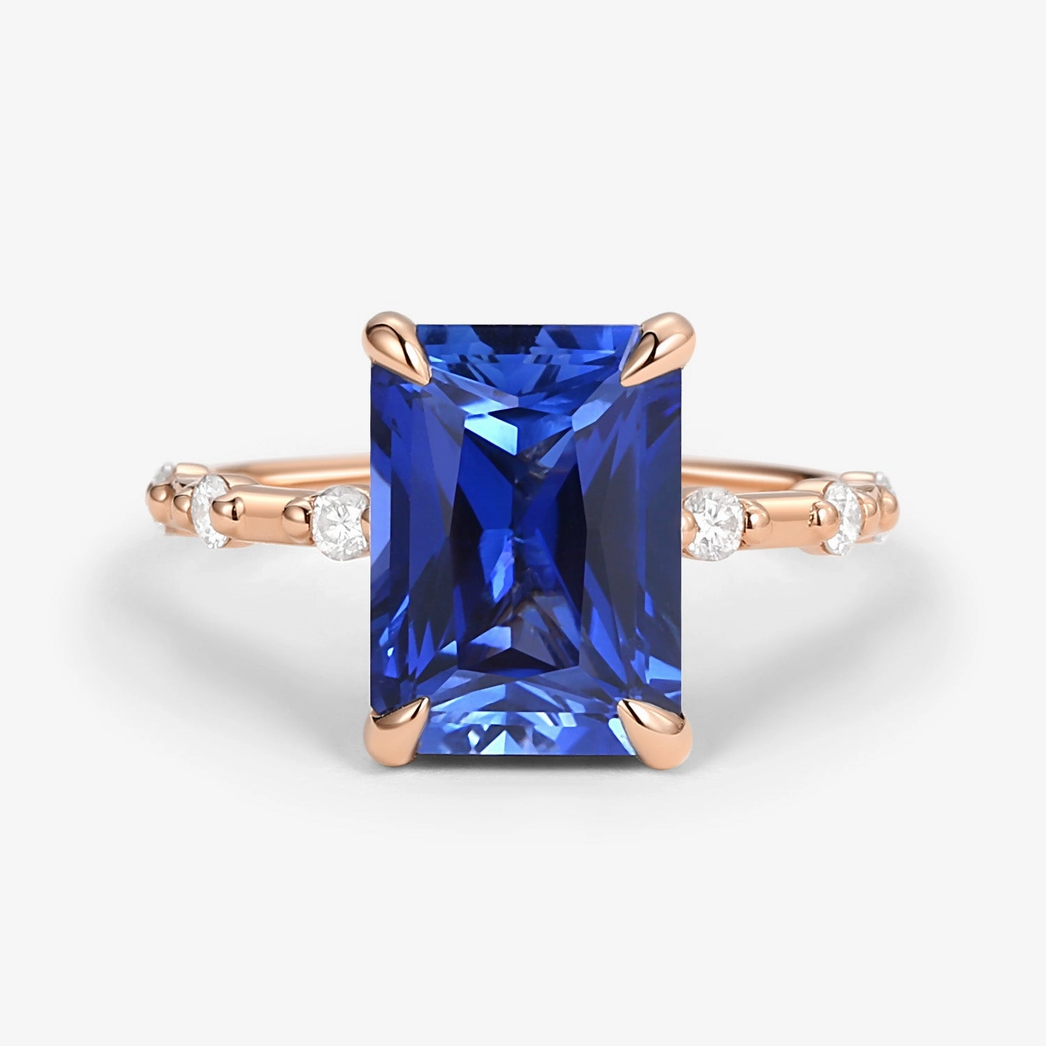 Radiant Cut Lab Sapphire & Moissanite Hidden Halo Ring Crisp Look