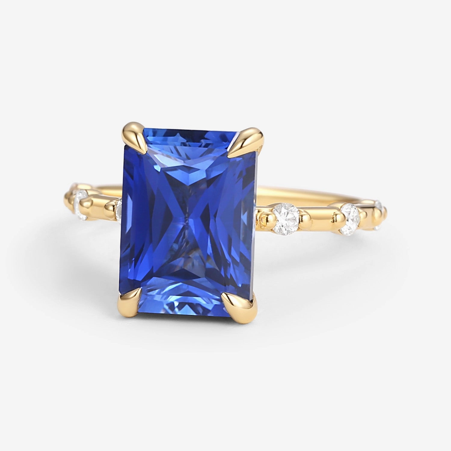 Radiant Cut Lab Sapphire & Moissanite Hidden Halo Ring Eternal Jewelry