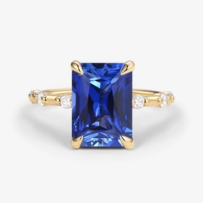 Radiant Cut Lab Sapphire & Moissanite Hidden Halo Ring Cool Layer