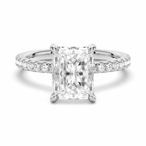 Gift Box Chic Form Radiant Cut Moissanite Engagement Ring With Eternity Pave Shank