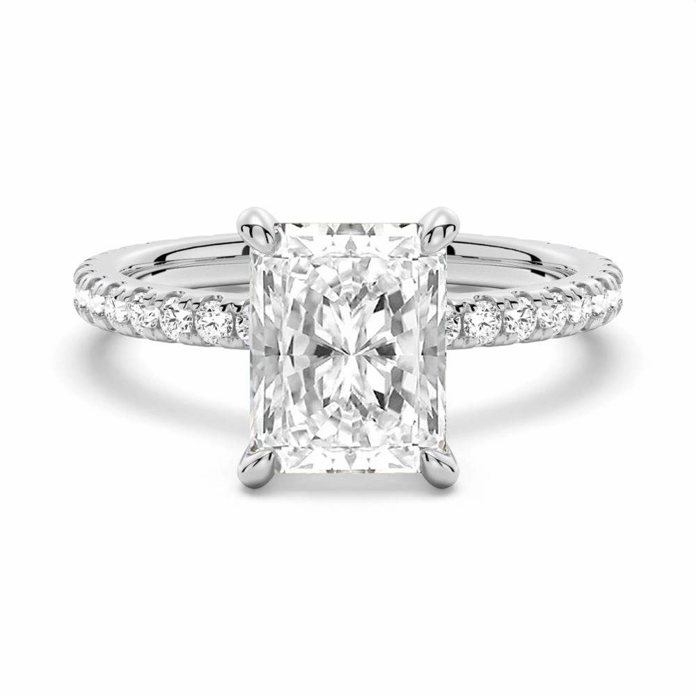 Glamorous Jewelry Radiant Cut Moissanite Engagement Ring With Eternity Pave Shank