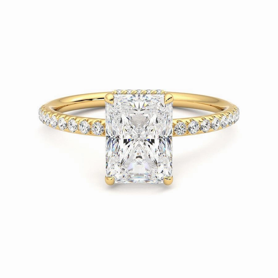 Trend Forward Radiant Cut Moissanite Engagement Ring with Hidden Halo and Anniversary Stone Accent
