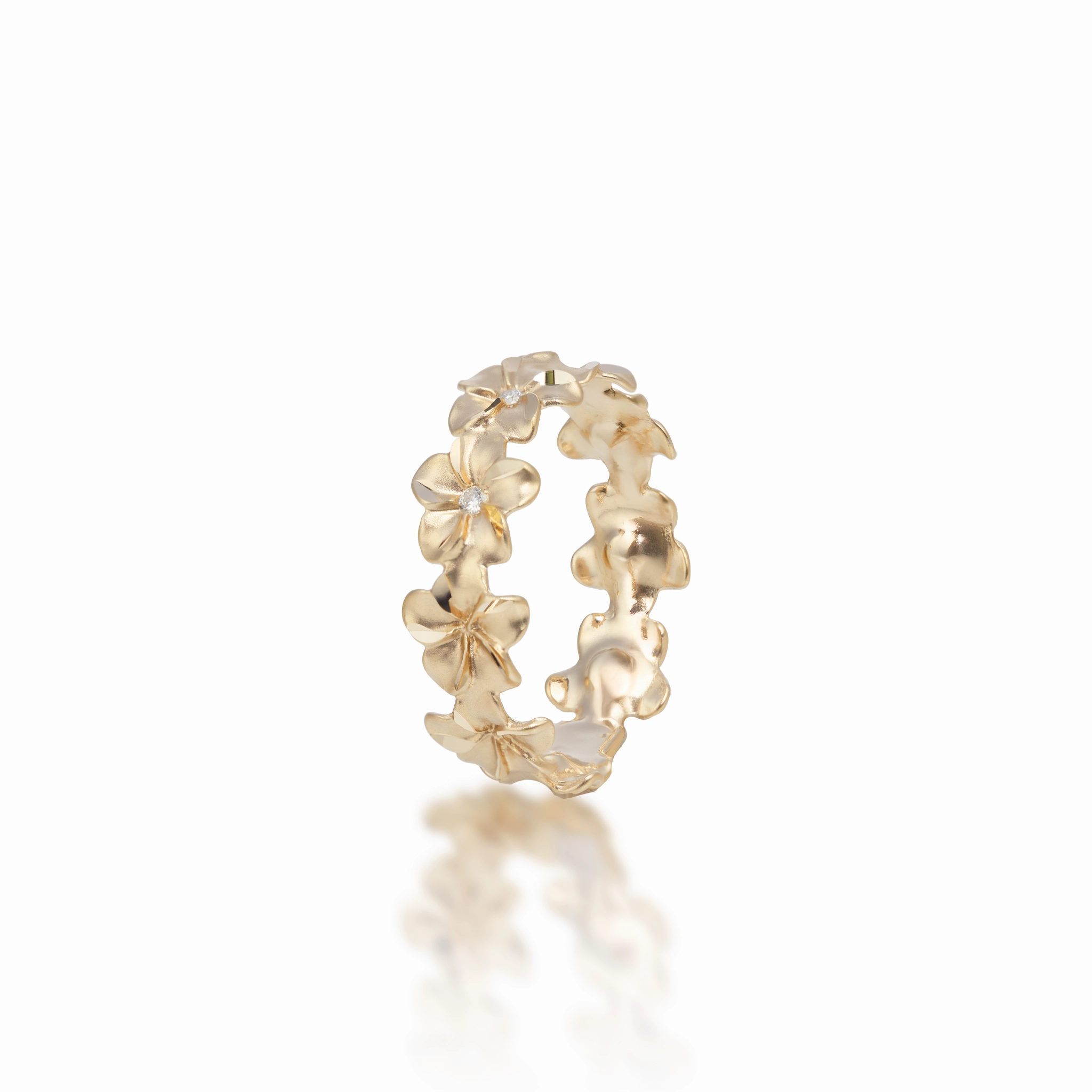 Glamorous Finish Plumeria Eternity Ring in Gold with Diamonds- 6mm