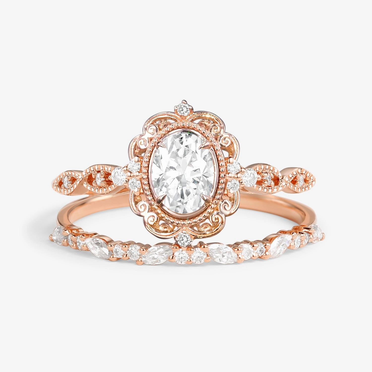 Fashionable Decoration Victorian Vintage Oval Garnet Engagement Ring Set 2pcs