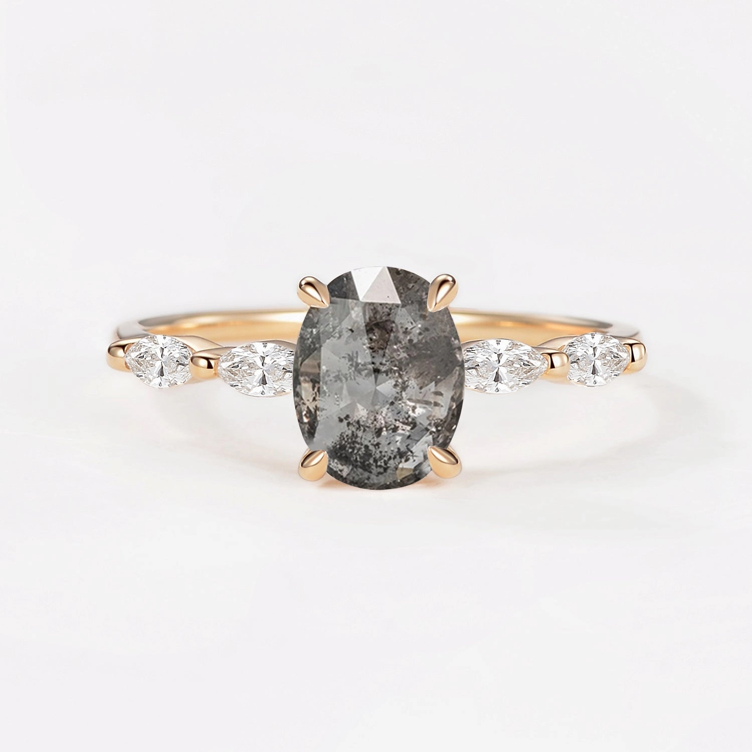 Oval Cut Salt and Pepper Diamonds Classic Engagement Ring Refined Feature Luxe Lookbook