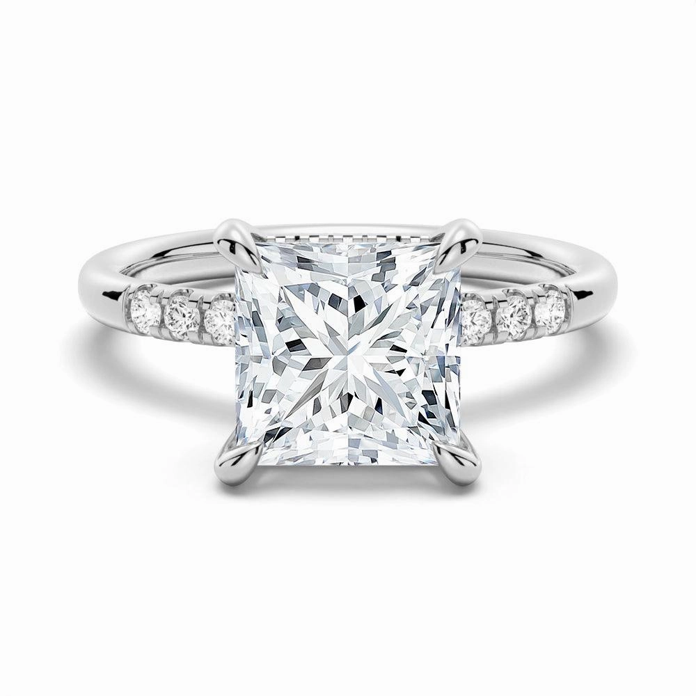 Date Fit Glowing Accent Princess Cut Moissanite Engagement Ring With Hidden Halo
