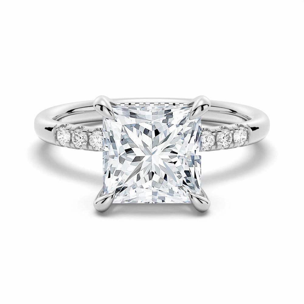 Princess Cut Moissanite Engagement Ring With Hidden Halo Minimal Piece