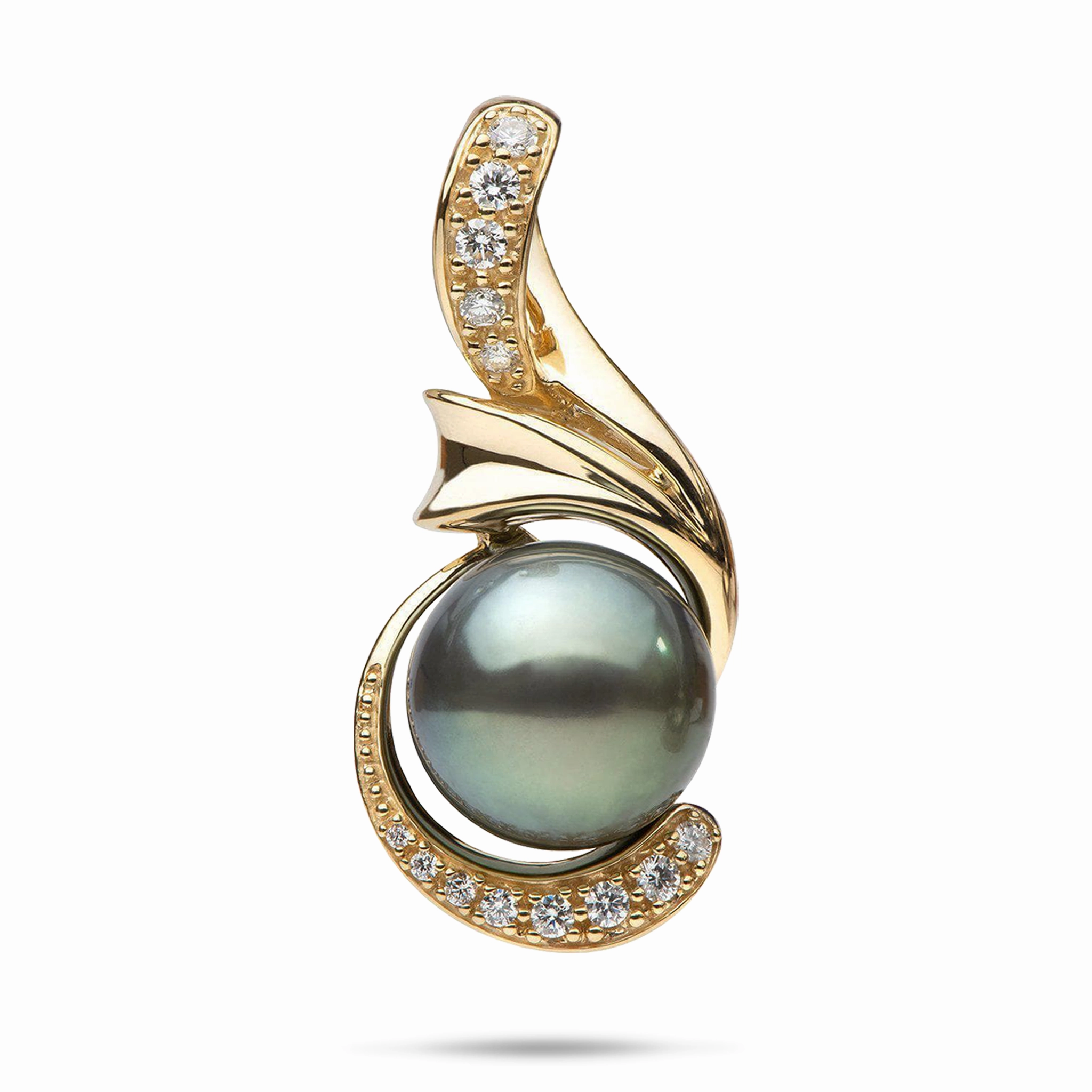 Seasonal Sparkle Fashion Layer Tahitian Black Pearl Pendant in Gold with Diamonds - 14-15mm