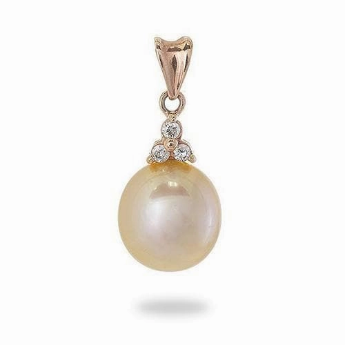 Exclusive Edge Pink Freshwater Pearl Pendant in Rose Gold with Diamonds - 10-11mm