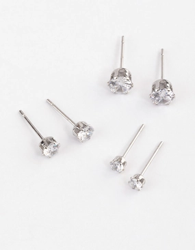 Waterproof Stainless Steel Cubic Zirconia Stud Earrings Pack Minimalist Style