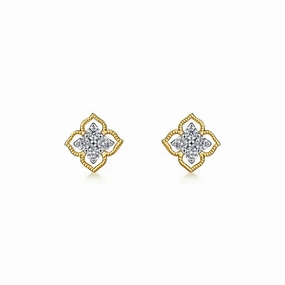 Soft Form Shiny Jewelry Touch Raised-Edge Clover Diamond Studs with Centered Sparkle