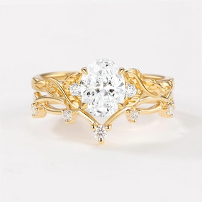 Exclusive Expression High-End Item Branches Oval Shaped Lab Grown Diamond Ring Set 2pcs