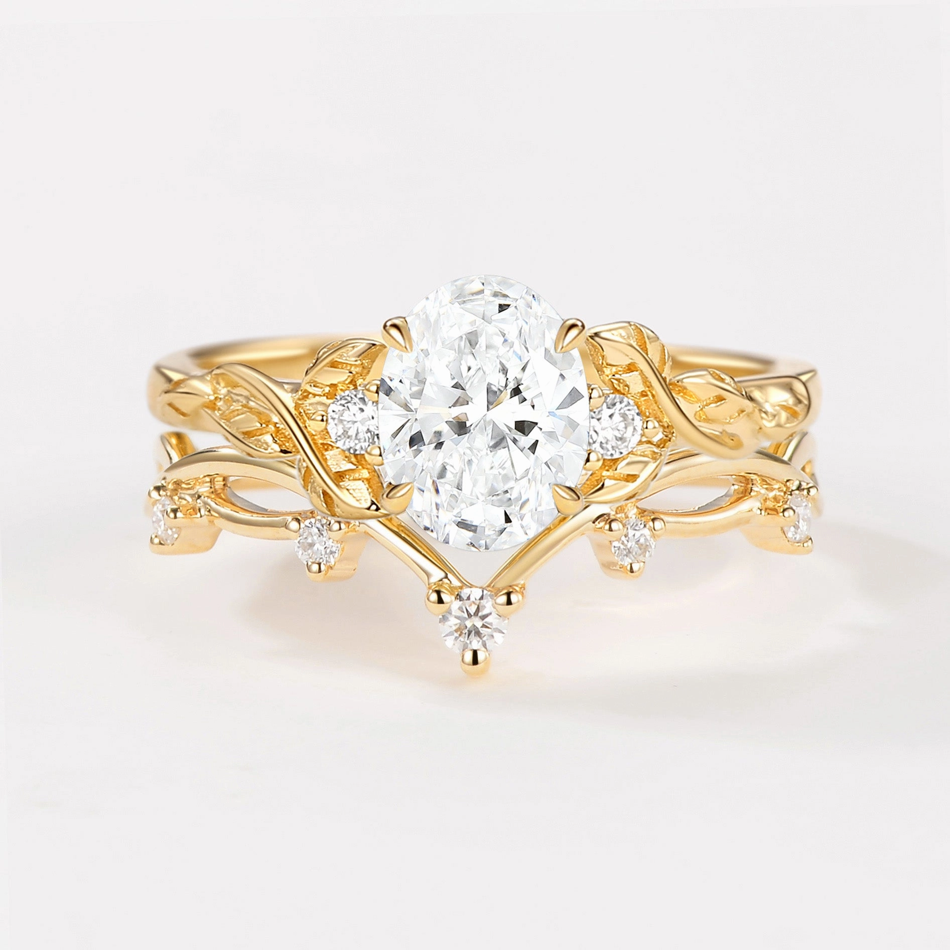 Branches Oval Shaped Lab Grown Diamond Ring Set 2pcs Luxury Finish Favorite Present