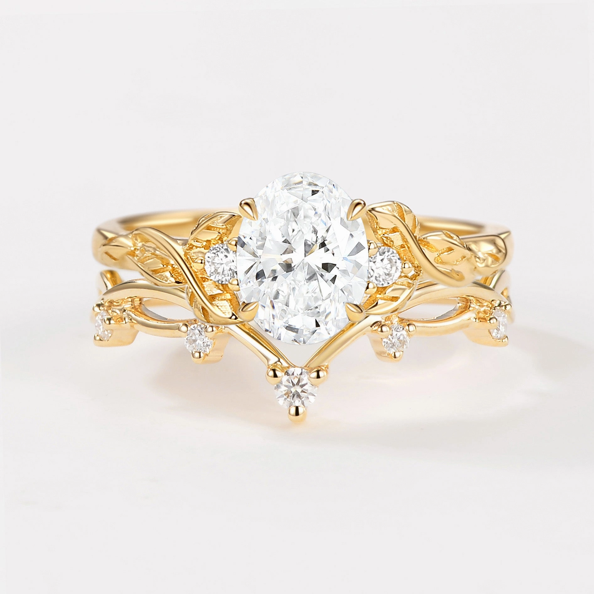 Branches Oval Shaped Lab Grown Diamond Ring Set 2pcs Suburban Trend Stylish Ornament