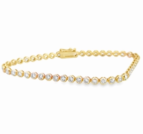 Modern pieces Clean Spark 14K Yellow Gold Bezel Set Diamond Tennis Bracelet - 2.70 Carats