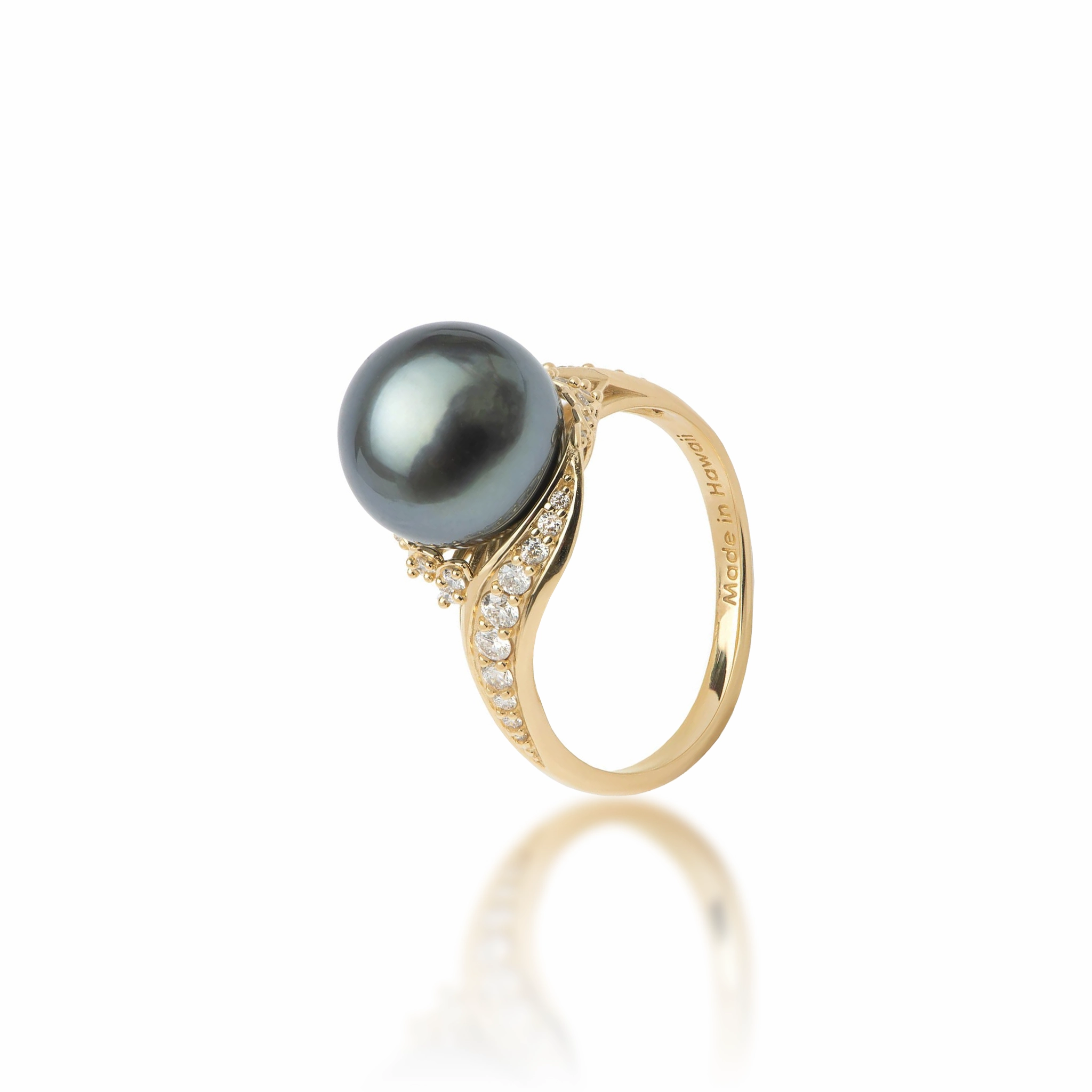 Tahitian Black Pearl Ring in Gold with Diamonds - 10-11mm Bold Sparkle Glam Glow