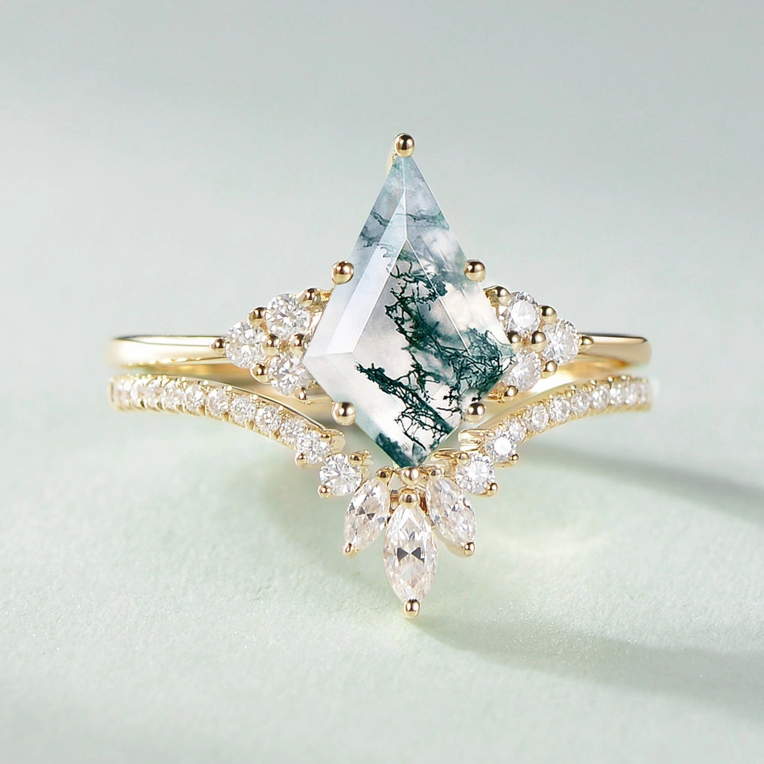 Unique Black Rutilated Quartz Big Engagement Ring Set 2pcs - Lydia Holiday Accent Stylish charm